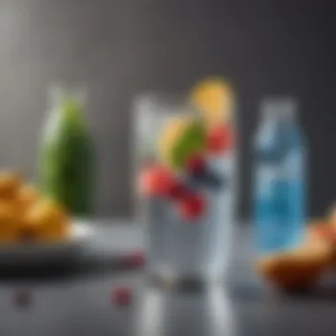 Alkaline Water: A Refreshing Beverage Choice A stylish glass filled with alkaline water surrounded by fresh fruits