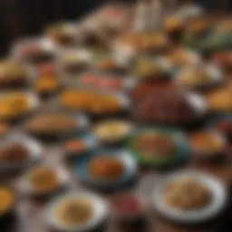 A beautifully arranged table of homemade dishes showcasing vibrant colors and textures, representing culinary creativity.