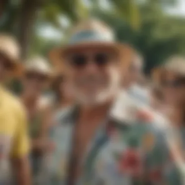 Celebration of a Laid-Back Lifestyle Fans adorned in tropical attire celebrating