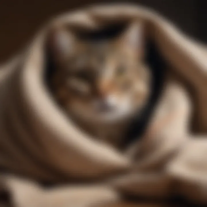 A curious tabby cat peeking out of a cozy blanket