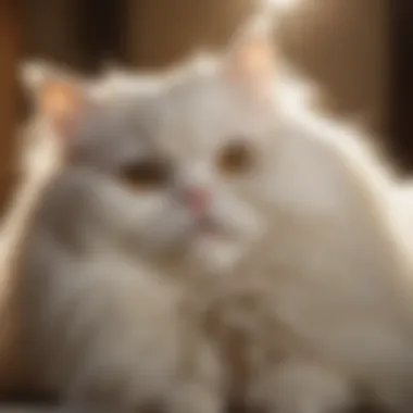 A fluffy white Persian cat lounging in a sunbeam