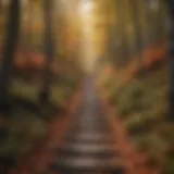 A serene pathway through a lush forest during autumn