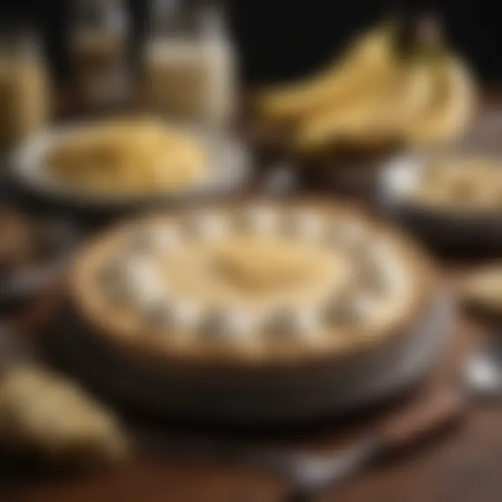 Historical context surrounding the banana cream pie, illustrated with vintage baking tools.