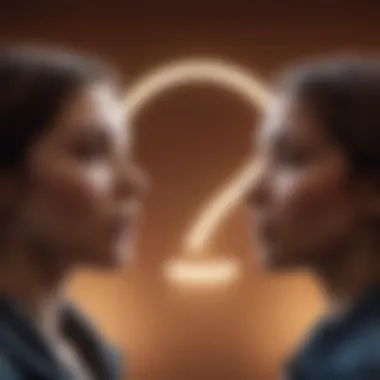 Curiosity and Connection Two silhouettes facing each other with question marks above their heads