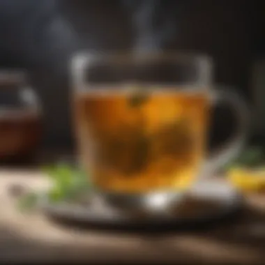 Herbal Tea Infusion for Cold Alleviation A serene herbal tea infusion with fresh ingredients