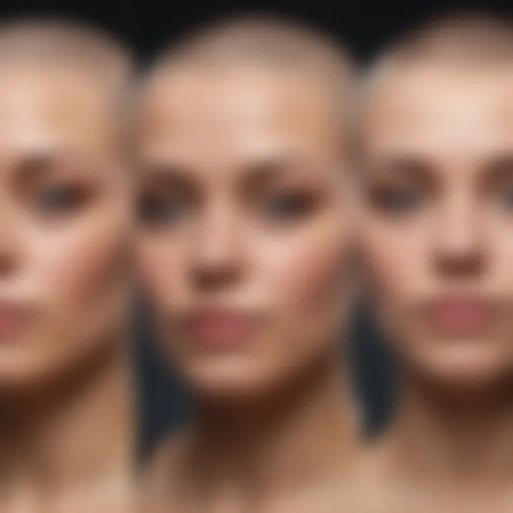 A side-by-side comparison of different face shapes and shaved hairstyles.