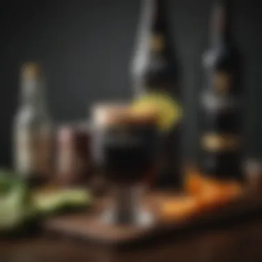 Artfully arranged ingredients for crafting a Guinness cocktail