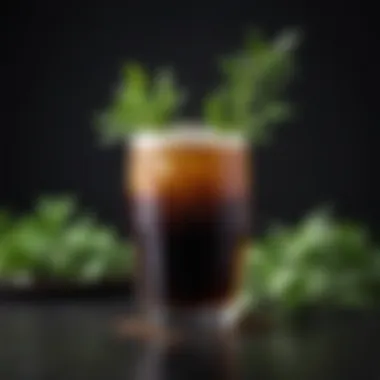 Vibrant Guinness Cocktail with Fresh Herbs A vibrant Guinness cocktail garnished with fresh herbs