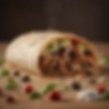 Artful Assembly of a Chipotle Burrito A meticulously assembled Chipotle burrito showcasing layers of flavor