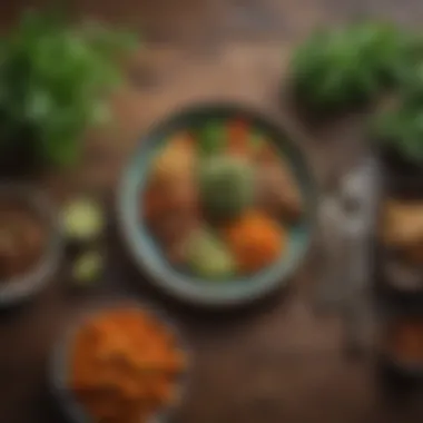 Artful Plant-Based Meal A beautifully arranged plant-based meal on a rustic wooden table, highlighting the creativity in plant-centric cuisine.