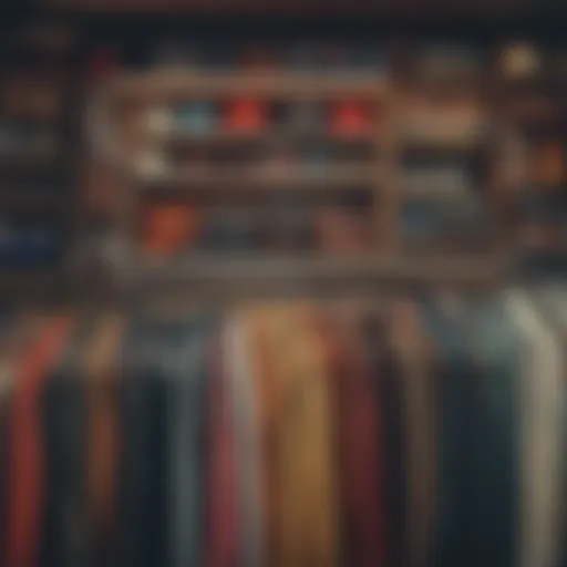 A colorful array of vintage clothing hanging in a thrift store