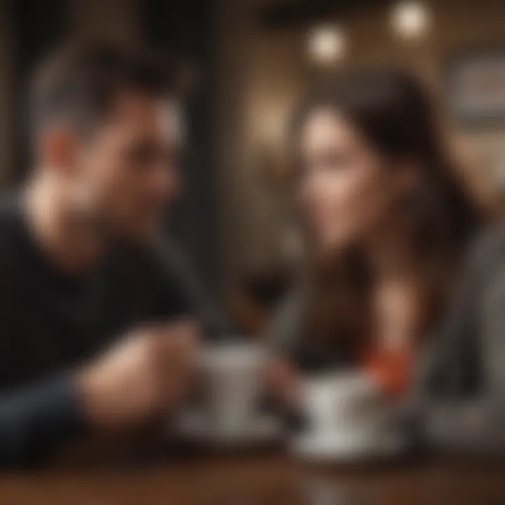 A couple engaged in deep conversation over coffee, showcasing emotional connection.