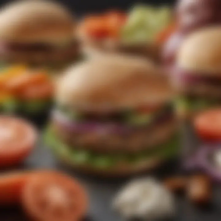 A close-up view of various ingredients used in a turkey veggie burger.