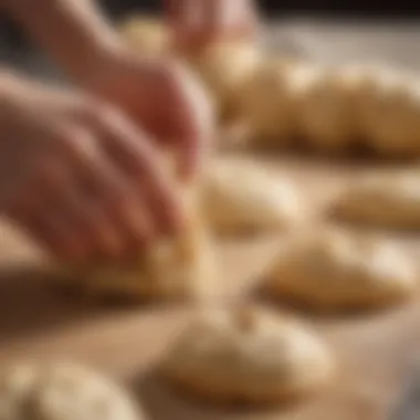 Meticulous Folding Technique for Biscuit Dough Fluffy biscuit dough being gently folded