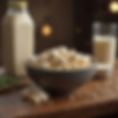 Bowl of soy products like tofu and soy milk