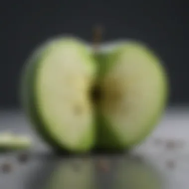 Crunchy Green Apple Juicy green apple sliced in half with seeds exposed