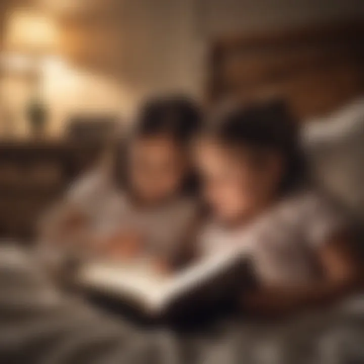 Parent reading a bedtime story to a content infant