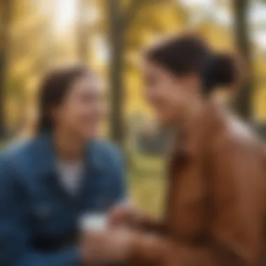 Two individuals sharing laughter and joy in a park setting