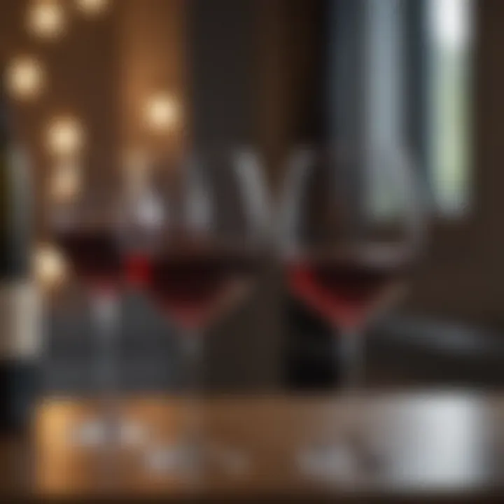 An intimate setting with two glasses of wine and soft lighting