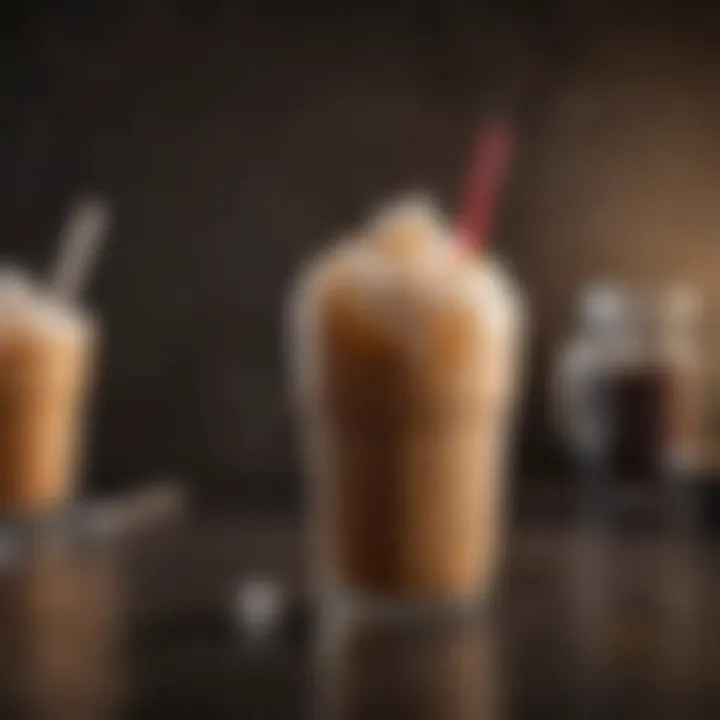 A refreshing glass of iced coffee with ice cubes and a hint of caramel.