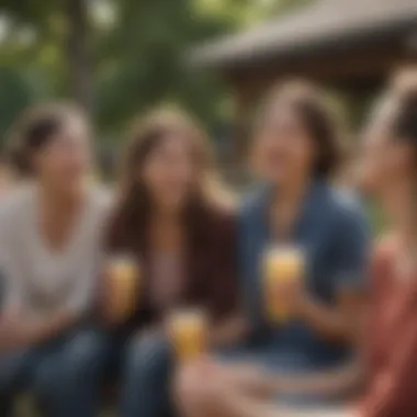 Group of moms laughing together during a park playdate