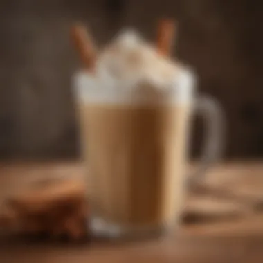 Close-Up of Iced Cinnamon Crunch Latte Garnished with Cinnamon Sticks