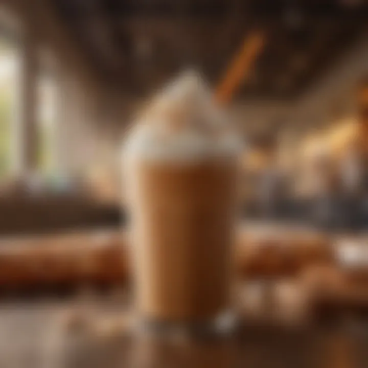 Iced Cinnamon Crunch Latte with a Glimpse of Panera's Cozy Ambiance