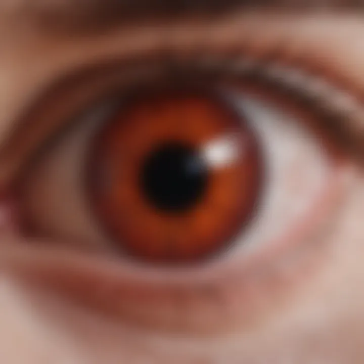 Close-up view of a red eye indicating conjunctivitis