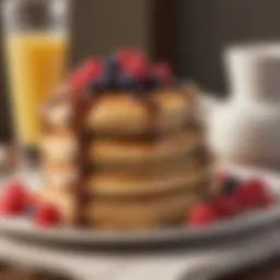 A mouthwatering stack of pancakes topped with fresh berries and syrup
