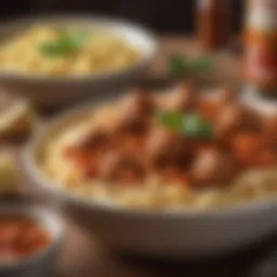 A vibrant bowl of meatball ragu showcasing rich colors and textures.