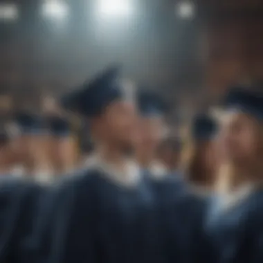 Graduation ceremony with graduates in caps and gowns