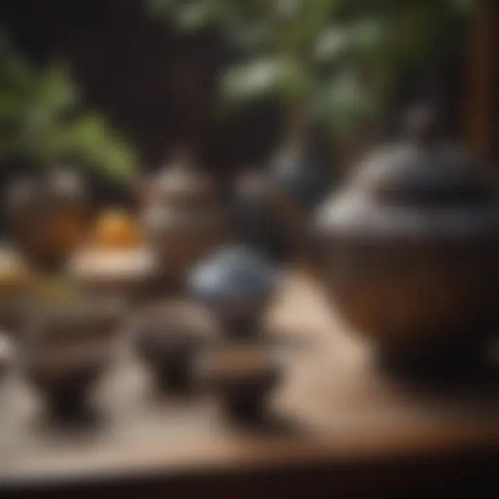 A close-up of the intricate patterns of a traditional tea set