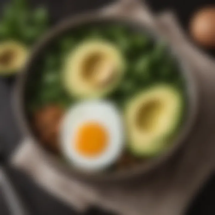 Hearty keto bowl with avocado, eggs, and leafy greens