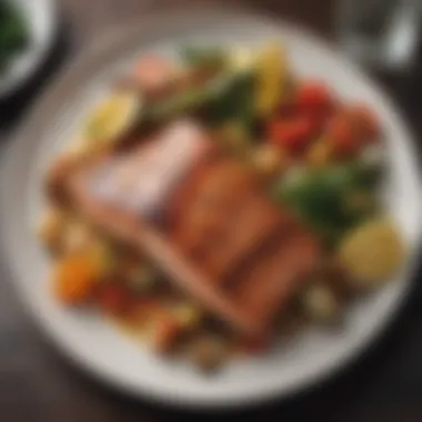 Grilled Salmon with Seasonal Vegetables Delicious keto dinner plate featuring grilled salmon and vegetables