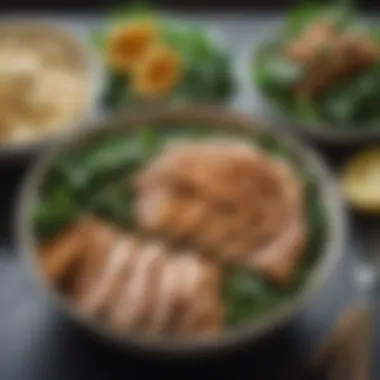 Delicious Keto Lunch Bowl A delicious keto lunch bowl with leafy greens and grilled chicken