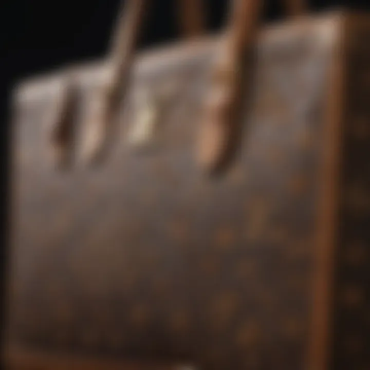 Detailed craftsmanship of an LV tote purse with intricate stitching