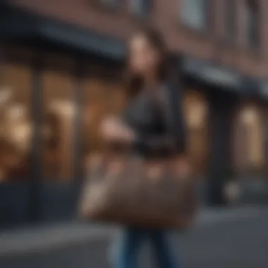 Fashion enthusiast carrying an LV tote purse in a stylish setting