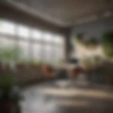 Creating a Stress-Reducing Workspace A serene workspace showcasing plants and natural light to reduce stress.