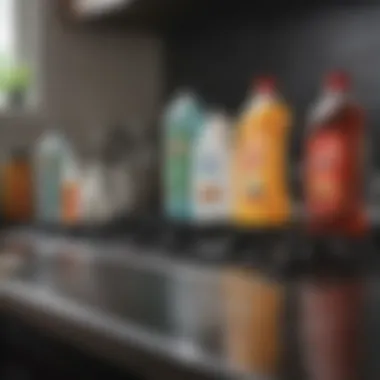 Various cleaning agents displayed for stove top care