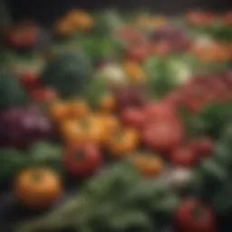 Colorful array of fresh vegetables and herbs for meal prep