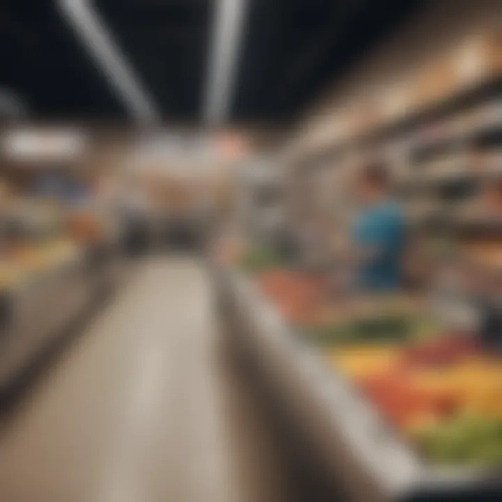 Busy checkout counters with groceries being scanned