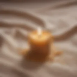 Close-up of candle wax on a tablecloth