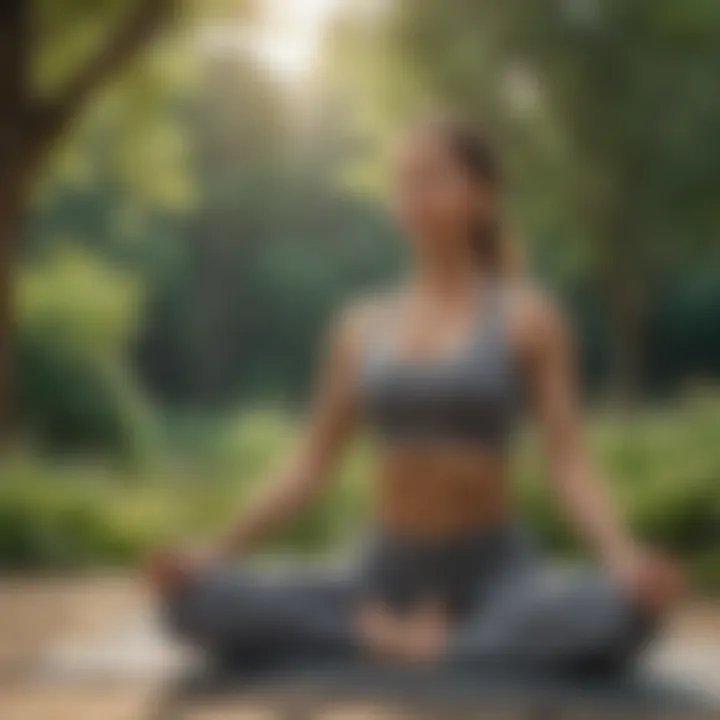 Keto fitness model engaging in a mindful yoga session in a serene outdoor setting