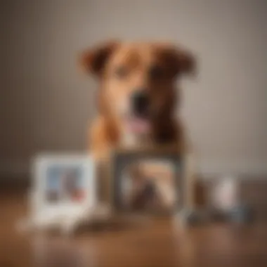 A thoughtful gift package containing a framed photo of a dog.