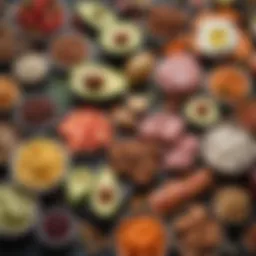 A diverse spread of keto-friendly foods showcasing healthy fats and proteins.