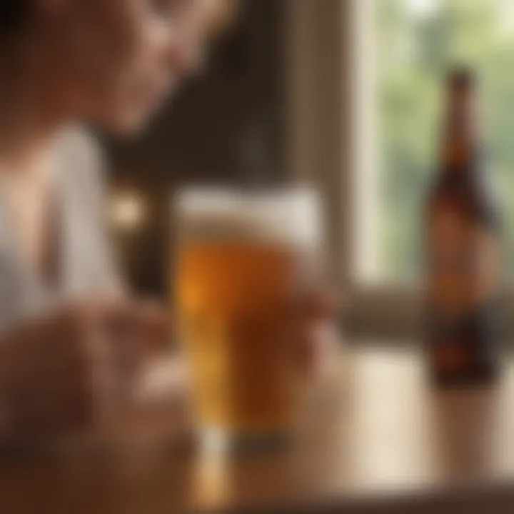 Non-alcoholic beer glass in a serene pregnancy setting