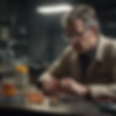 Scientist in lab analyzing nuclear fallout pill