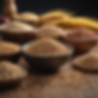 A diverse selection of whole grains on a table illustrating healthy food choices.