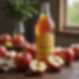 Organic apple cider vinegar bottle and fresh apples