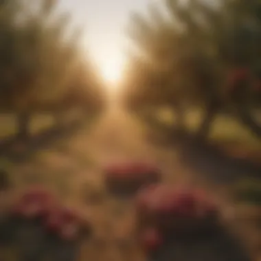 Organic apple orchard at sunrise